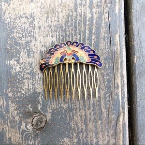 Enamel and gold peacock hair comb